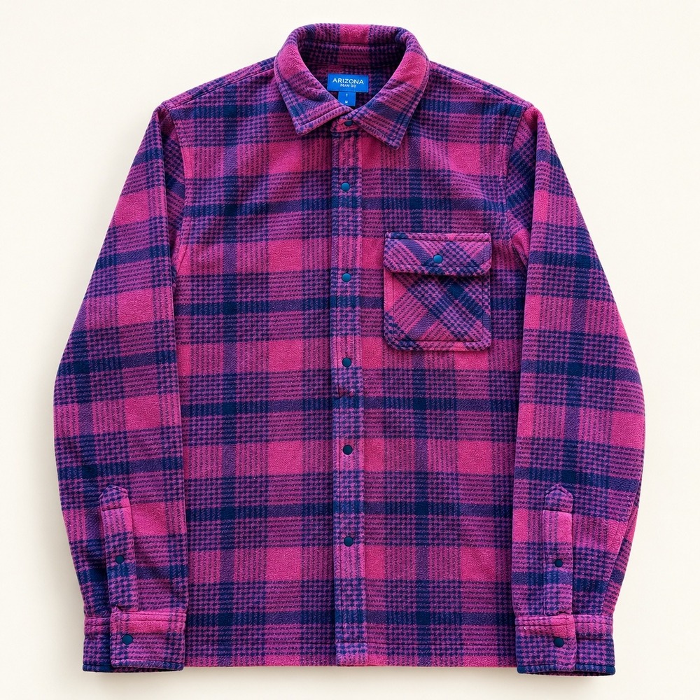 Arizona Jean Co Mens Small Plaid Fleece Snap Front Shirt Red Black